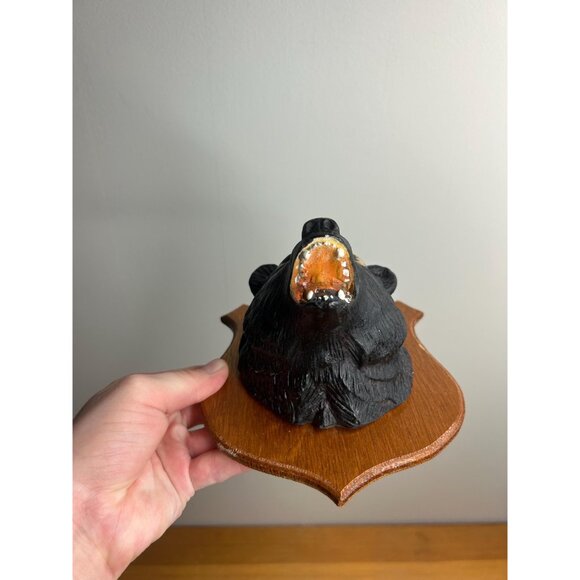 Small wooden vintage faux bear head ball decor black bear taxidermy plaque - Picture 2 of 5